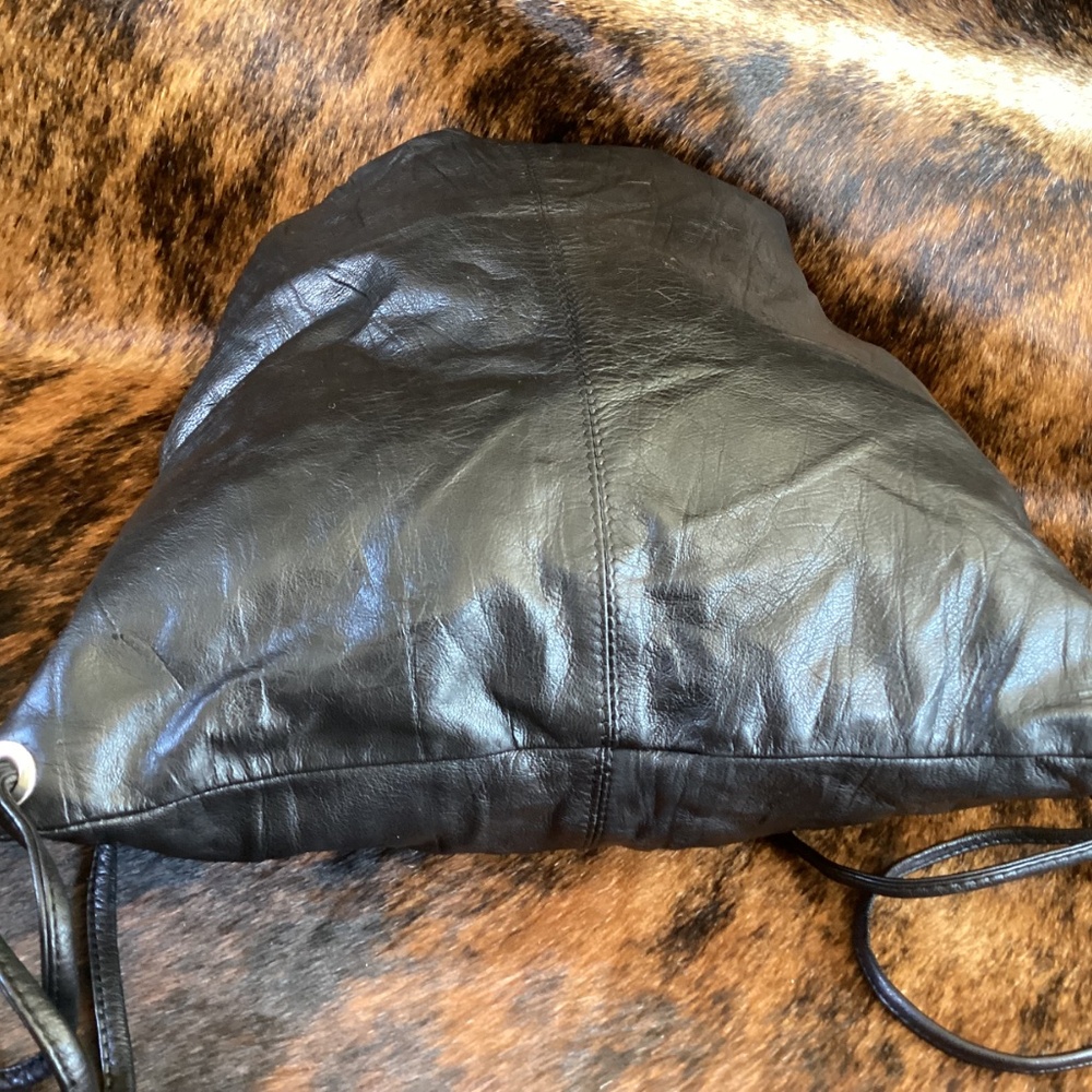 ASOS Black Leather Delicate Drawstring Slouch Backpack - Picture 3 of 10